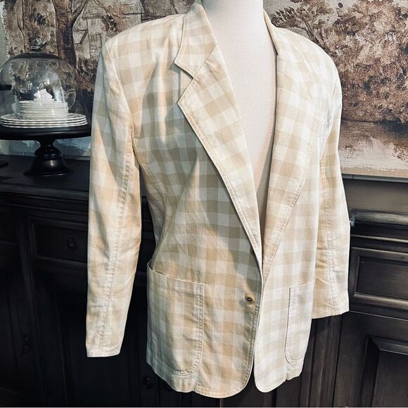 Vintage Oversized White & Tan check Blazer by Liz Wear size Small - Picture 2 of 8